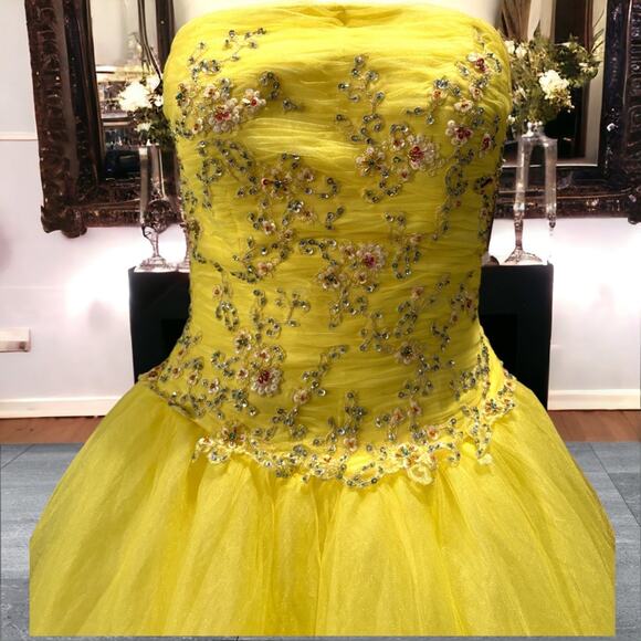 TIFFANY DESIGNS Yellow Beaded Bodice Princess Prom Pageant Ball Gown Dress Sz 6 - Picture 3 of 8
